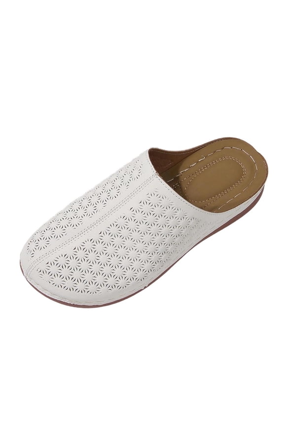 Womens Slip-On Mules Slide Sandals, Perforated Breathable Faux Faux Leather Summer Casual House Shoes, Comfort White for Indoor Outdoor,Size 6
