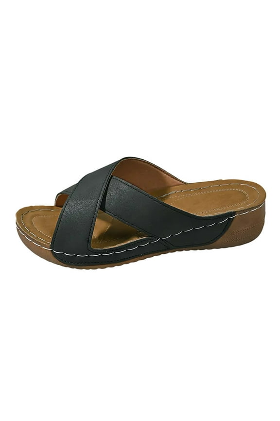 Womens Slip On Slide Sandals Crisscross Straps Open Toe Soft Casual Summer Beach Wedge Platform Sandal Black Women Sandal