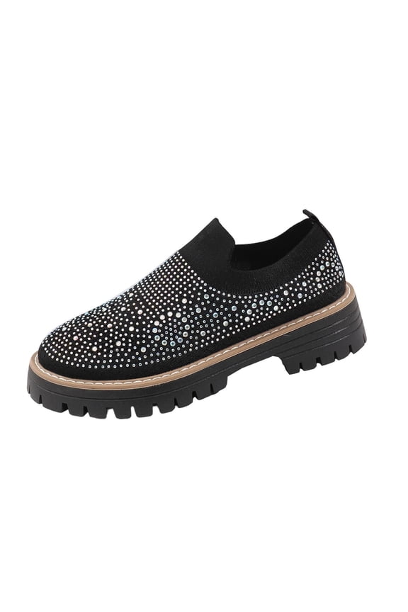 Womens Slip On Sneakers Rhinestone Chunky Sole Breathable Mesh Comfort Casual Shoes Black,Size 5.5