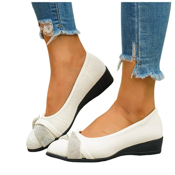 Womens Slip On Suede Wedge Flat Shoes Comfortable Low Top Non Slip Dress Shoes Pointed Toe Vintage Lightweight Loafers White Size 9