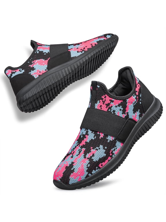 Womens Slip On Walking Shoes, Camo Black, 7