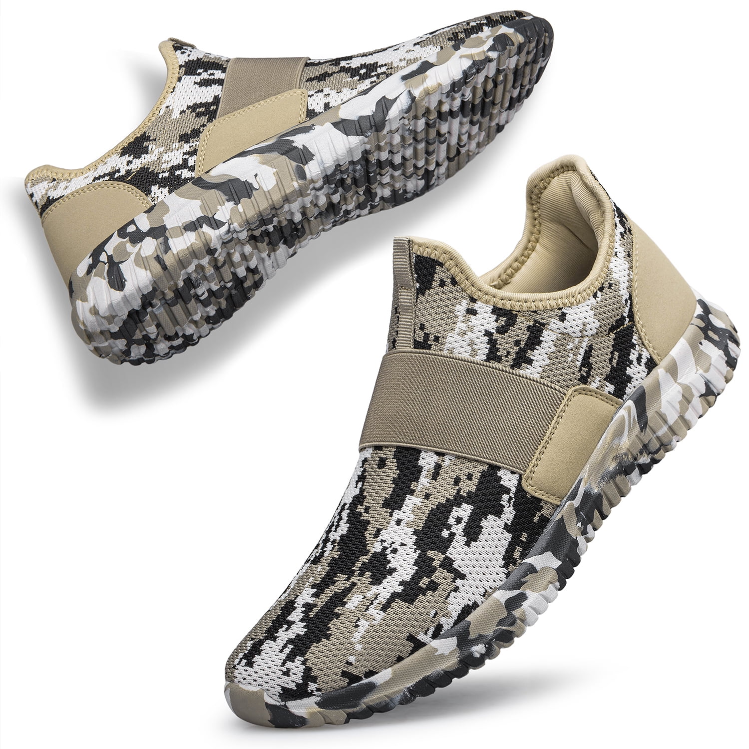 Feethit Women's Slip-On Walking Shoes - Lightweight, Breathable Mesh Sneakers For Gym & Workout (Sandy Color)