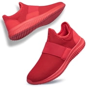 Womens Slip On Walking Shoes Non Slip Running Shoes Breathable Workout Shoes Lightweight Gym Sneakers Red