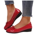 thumbnail image 1 of Womens Slip On Wedge Bow Knot Ballet Flat Shoes Patent Leather Casual Dress Shoes Solid Color Non Slip Loafers Red Size 9.5, 1 of 9