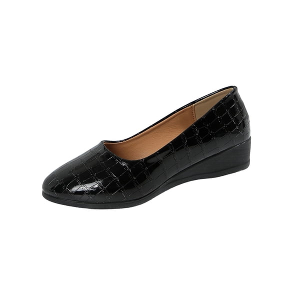 Womens Slip On Wedge Flats Comfortable Crocodile Embossed Vegan Faux Leather Casual Shoes Black,Size 5.5