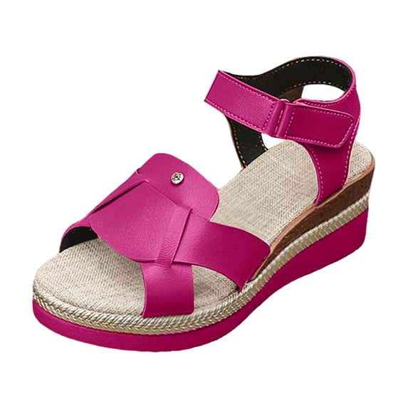 Womens Slip On Wedge Sandals Comfortable Open Toe Ankle Strap Orthopedic Shoes Non Slip Beach Platform Sandal Pink Size 7.5