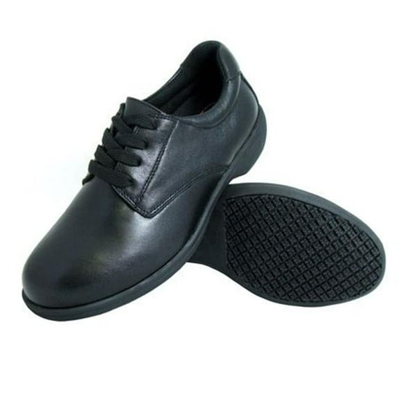 Womens Slip-Resistant Leather Work Oxford, Black - Size 10 Wide