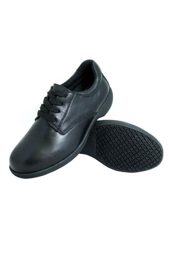 Womens Slip-Resistant Leather Work Oxford, Black - Size 5