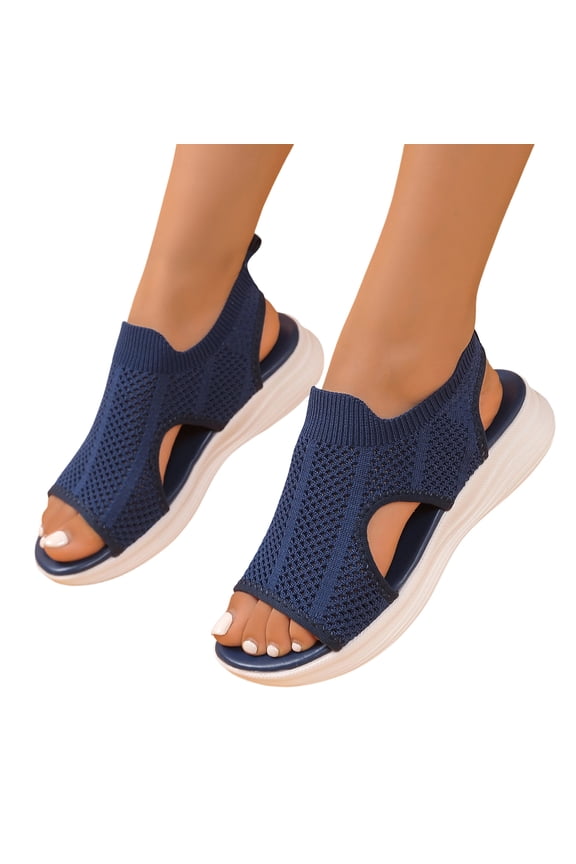 Womens Slip On Sneaker Sandals with Arch Support Breathable Mesh Walking Sandals Lightweight Wedge Sole Open Toe Shoes Stretchy Knit Upper Comfortable Casual Footwear for Travel Nursing, US Size: 5