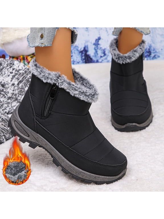 Womens Slip On Snow Boots Fashion Winter Fleece Lined Slip Resistant Warm Comfortable Versatile Bean Cotton Shoes For Everyday Casual Wear Winter Boots For Women