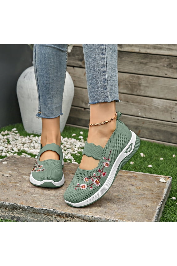 Womens Slip On Walking Shoes,Orthopedic Walking Shoes for Women, Woven Orthopedic Breathable Soft Sneaker Non-Slip Arch Support Anti-Skid Slip On Wide & Bulky Sports Shoes,Green,7.5