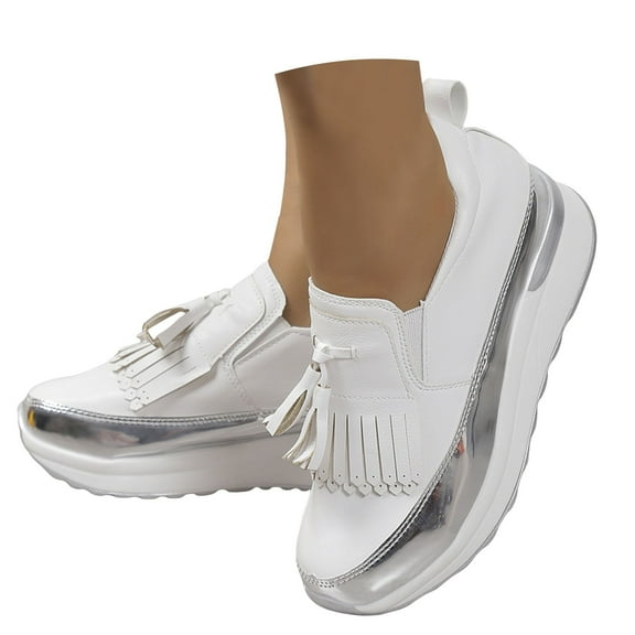 Womens Slip on Loafers Walking Shoes Fashion Tassel Thick Sole Business Casual Work Sneakers