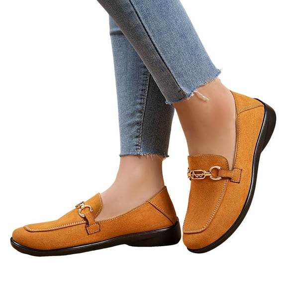 Womens Slip on Penny Loafers Dress Shoes Comfortable Casual Suede Buckle Business Office Work Flats