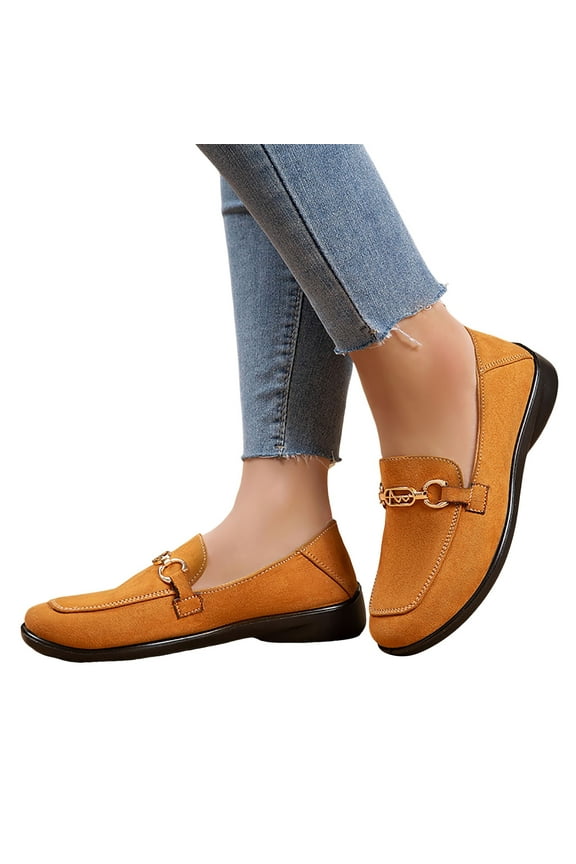 Womens Slip on Penny Loafers Dress Shoes Comfortable Casual Suede Buckle Business Office Work Flats