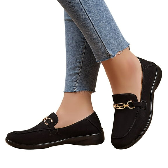 Womens Slip on Penny Loafers Dress Shoes Comfortable Casual Suede Buckle Business Office Work Flats