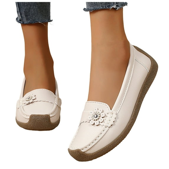 Womens Slip on Penny Loafers with Protective Toe & Back Soft Leather Casual Non-Slip Work Shoes Rubber Sole