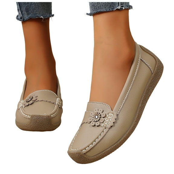 Womens Slip on Penny Loafers with Protective Toe & Back Soft Leather Casual Non-Slip Work Shoes Rubber Sole