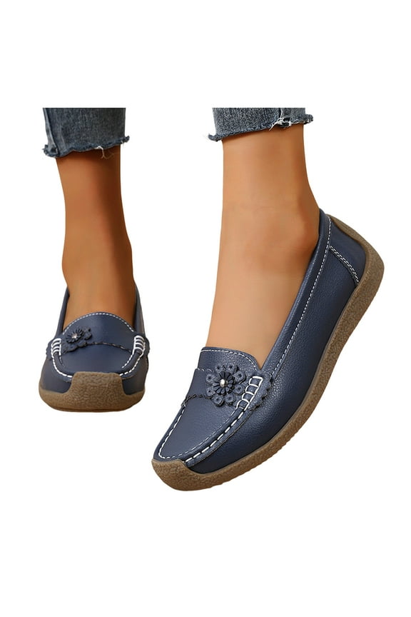 Womens Slip on Penny Loafers with Protective Toe & Back Soft Leather Casual Non-Slip Work Shoes Rubber Sole