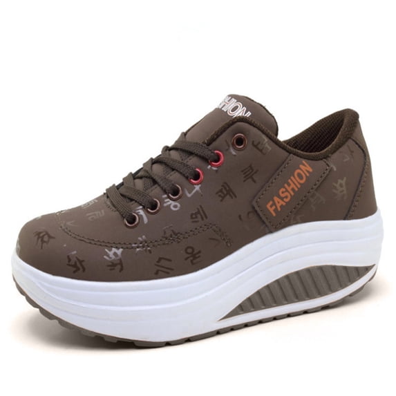 Womens Slip on Sneakers Non Slip Work Shoes Lace Up Thick Sole Comfortable Casual Fashion Sneaker Walking Shoes Coffee 4.5
