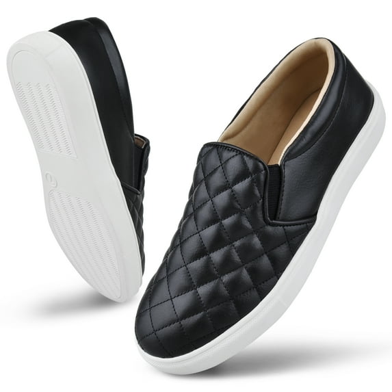 Womens Slip-ons Loafers Shoes for Womens Fashion Sneakers Comfortable Walking Flats Casual Black Size 9