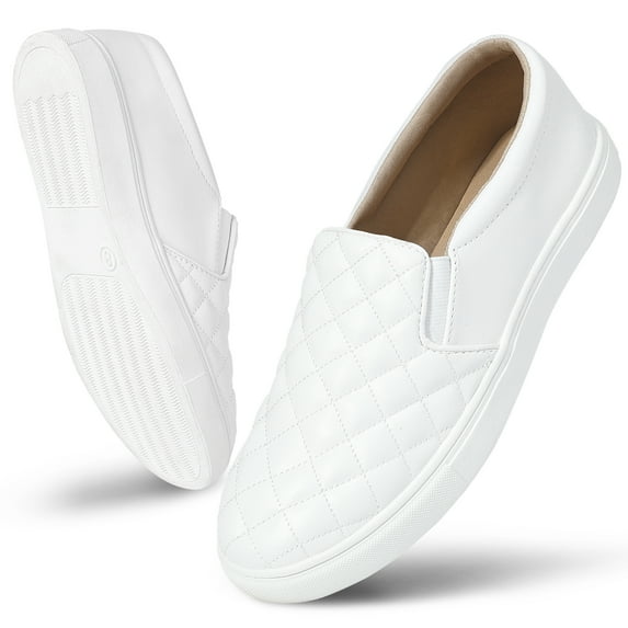 Womens Slip-ons Loafers Shoes for Womens Fashion Sneakers Comfortable Walking Flats Casual White Size 8.5