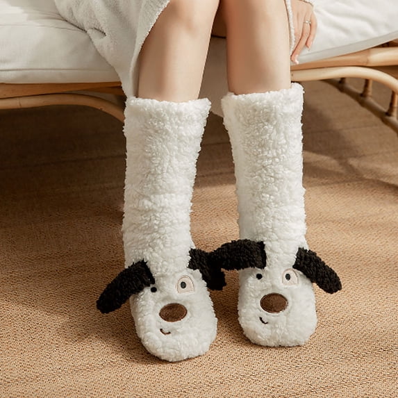 Womens Slipper Fuzzy Grips Socks Fluffy Winter Warm Funny Cute Animal Thermal Non Slip Fleece Cozy Socks Christmas, New Year, and Birthday Gifts (White)