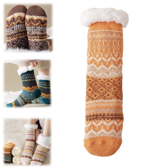 Womens Slipper Fuzzy Socks Fluffy Winter Warm Thick Thermal Cozy Plush Cabin Soft Fleece Non Slip Socks (Orange)