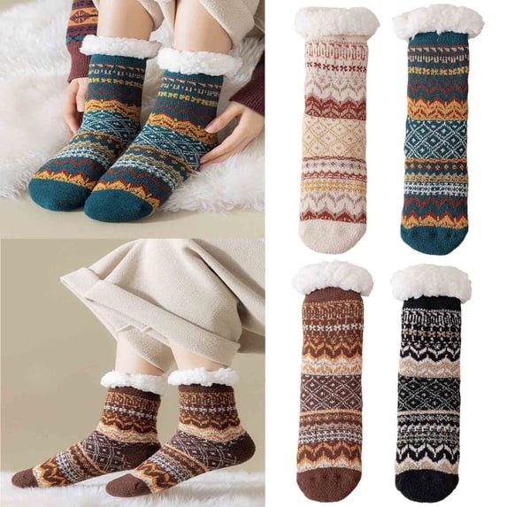 Womens Slipper Socks Winter Warm Fleece Lined Socks Cozy Soft Thick Fuzzy Non Indoor Christmas Socks