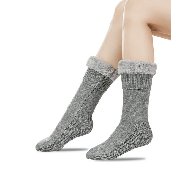 Womens Slipper Socks Winter Warm Fleece Lined Socks Cozy Soft Thick Fuzzy Non Slip Indoor Christmas Socks Gray