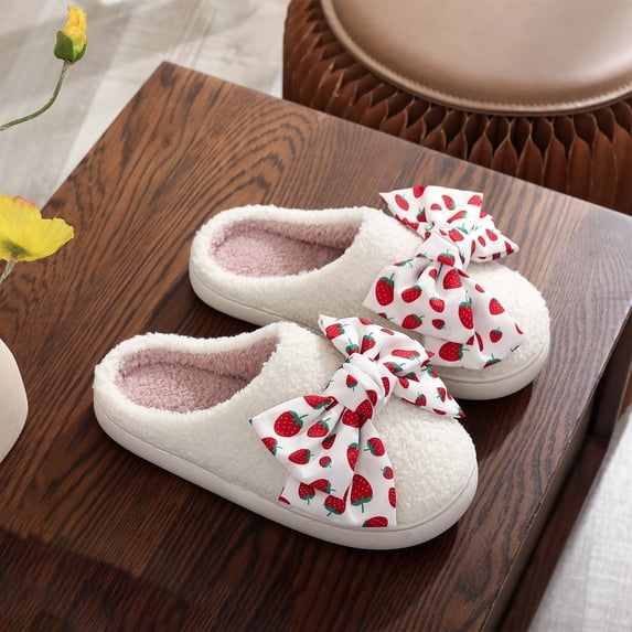 Womens Slippers Casual Couples Strawberry Bow Tree Interior Warm Winter Home Slippers