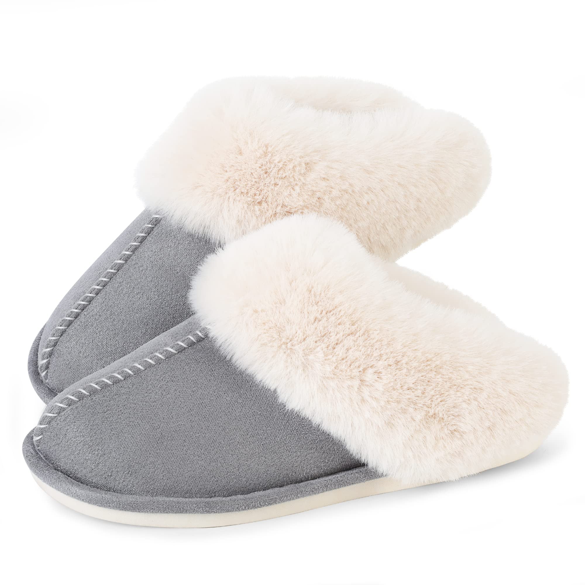 SOSUSHOE Womens Slippers Memory Foam Fluffy Fur Soft Slippers Warm House  Shoes Indoor Outdoor Winter