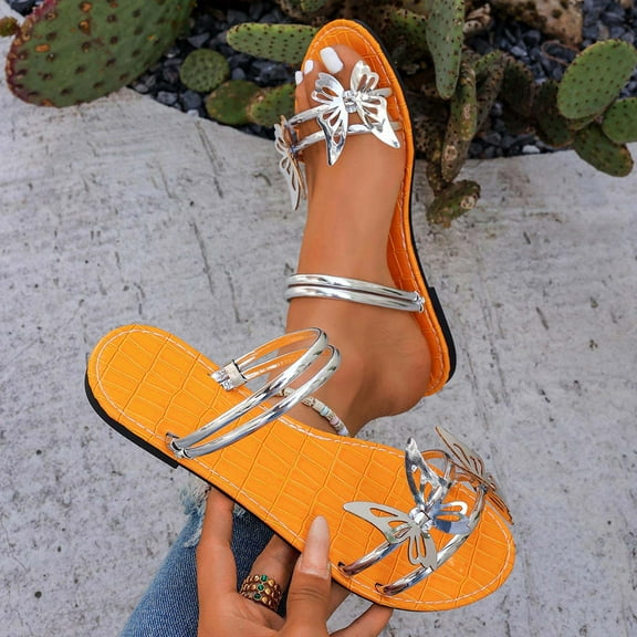 Womens Slippers Flat Open Toe Slip-On Slides Slippers for Women Beach Fashion Comfortable Casual Summer Shoes Footwear Silver 40