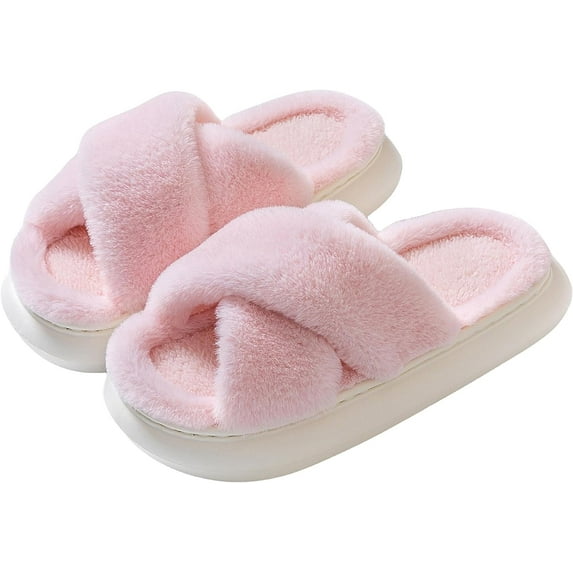 Womens Slippers Fluffy Slippers Ultra Comfy Open Toe House Slippers Memory Foam Non-slip Indoor Outdoor Slippers Fuzzy Slippers Soft Thick Sole