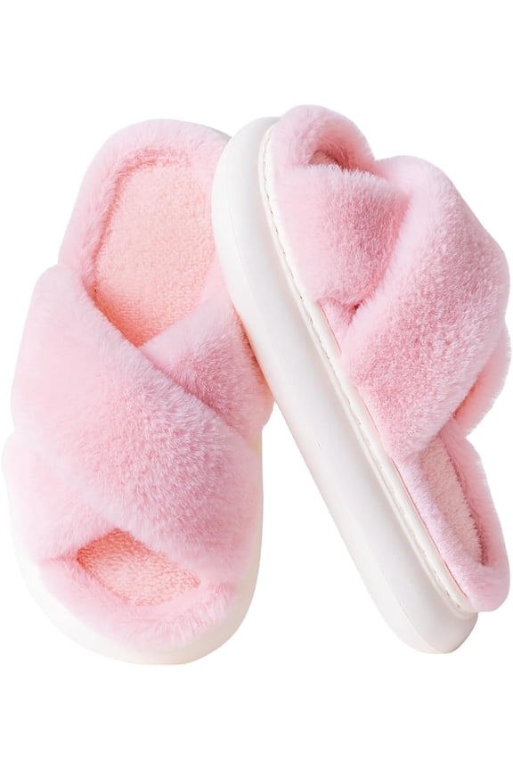Womens Slippers Fluffy Slippers Ultra Soft Open Toe Fuzzy House Slippers Plush Fur Slippers Memory Foam Slippers for Womens Thick Sole