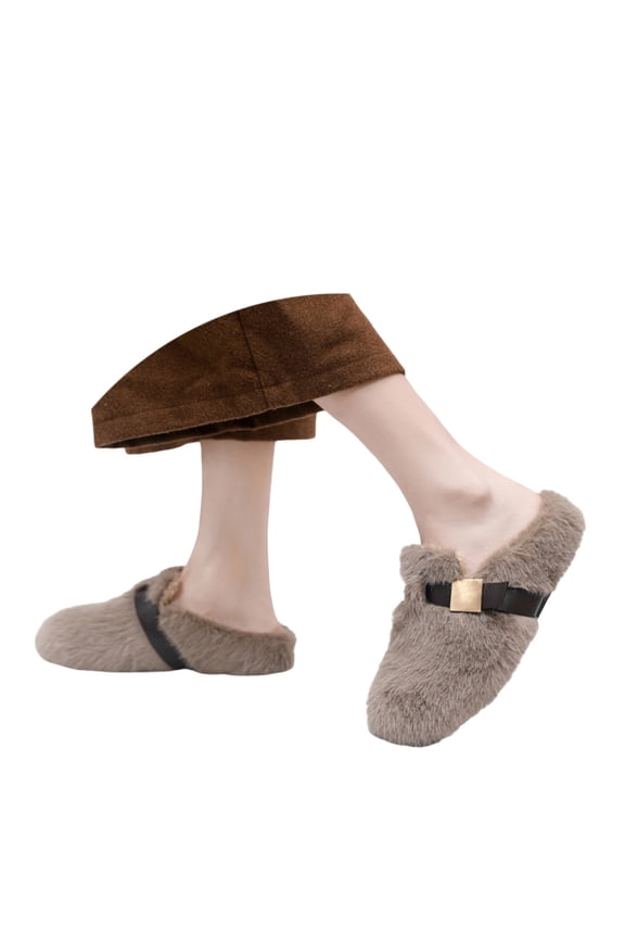 Womens Slippers Fuzzy Slippers On Shoes Cozy Indoor Outdoor Comfortable Flat Slippers for Winter Warm Soft Fuzzy Loafer Casual Slide Sandals With Durable Sole