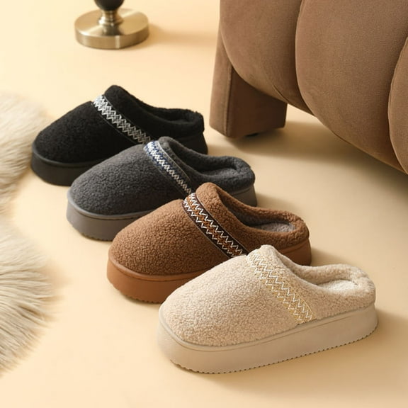 Womens Slippers Non-Slip Thick Soled Round Toe Slip-on Slides Women's Casual Versatile Lace Indoor Home Fall Winter Thick Bottom Indoor Outdoor Warm Sandals