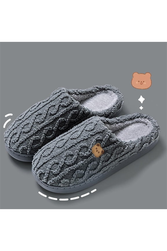 Womens Slippers Slider Ladies Warm Fur Lined Winter Warm Mules Shoes House Size-Grey-7.5-8 UK = 42-43 EU