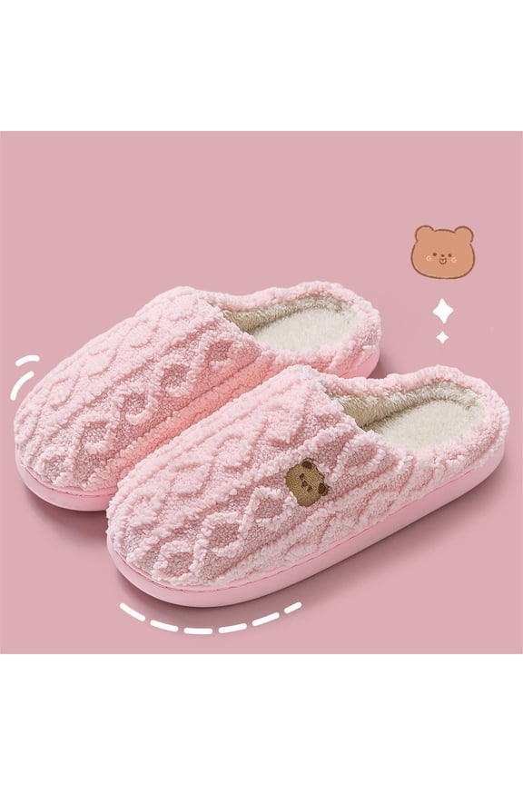 Womens Slippers Slider Ladies Warm Fur Lined Winter Warm Mules Shoes House Size-Pink-5 - 6 UK =38 - 39 EU