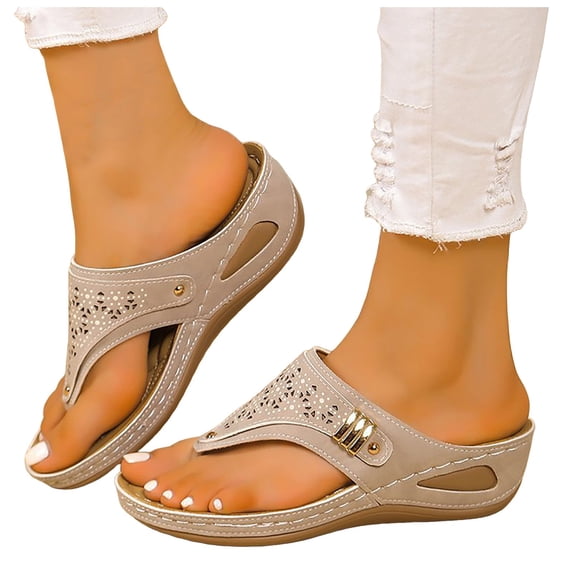 Womens Slippers With Arch Support Womens Orthopedic Shoes Fashion Orthotic Flip Flops Ladies Slip On Lightweight Comfortable Thong Sandals Khaki 8.5