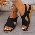 thumbnail image 1 of Womens Slippets Women's Fashionable Casual Spring And Summer Versatile Plus Size Beach Wedge Sandals Solid Color Peep Toe Open-Toe Sandals,Black,37, 1 of 5