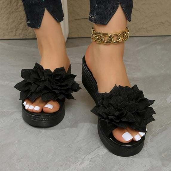 Womens Slippets Women's Women's Fashionable Casual Summer Solid Color Floral Peep Toe Wedge Sandals,Black,43
