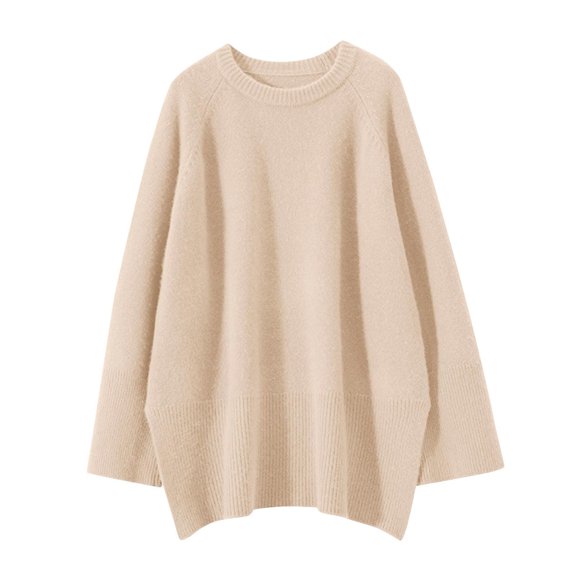 Womens Slit Knitted Sweatshirt Long Sleeved Pullover Sweater Blouses Round Neck Relaxed Fit Sweaters Blouses Wind Resistant Sweater Shirts Lounge Warm Thermal Shirt Velvet Knit Sweater