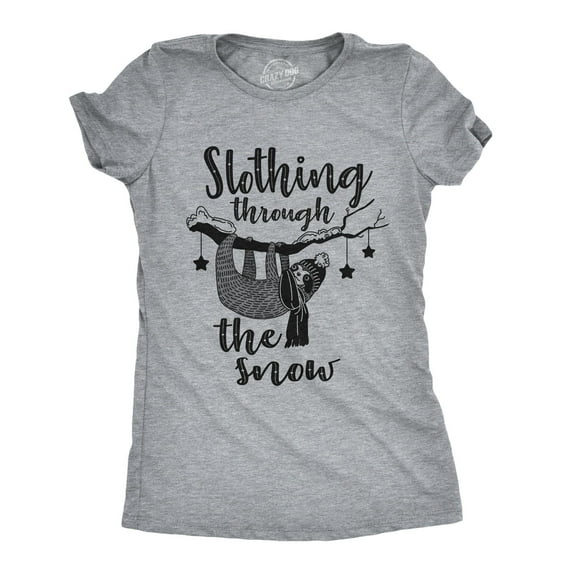 Womens Slothing Through The Snow T Shirt Funny Christmas Carol Sloth Tee Womens Graphic Tees