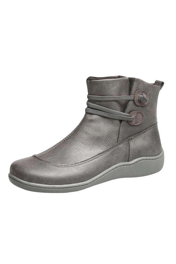 Womens Slouch Ankle Boots Round Toe Slip-On Booties Casual Flat Heel Winter Comfort Short Boots Western Retro Shoes