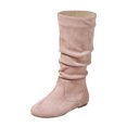 thumbnail image 1 of Womens Slouch Boots, Flat Heels Mid Wide Calf Zipper Ladies Fall Winter Fashion Boots Pink, 1 of 9