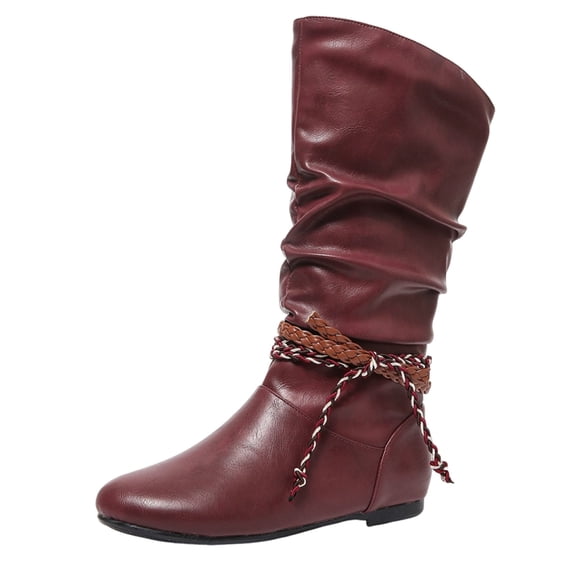 Womens Slouch Boots, Flat Heels Mid Wide Calf Zipper Ladies Fall Winter Fashion Boots