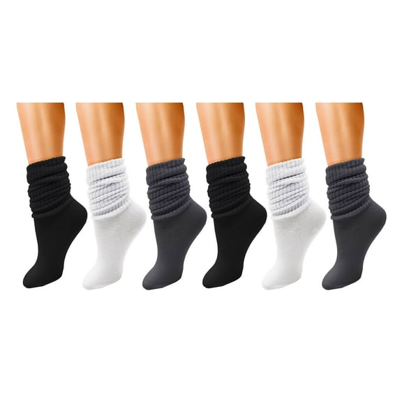 Womens Slouch Socks, 6 Pairs oft Extra Long Scrunch Knee High Sock, Bulk Pack