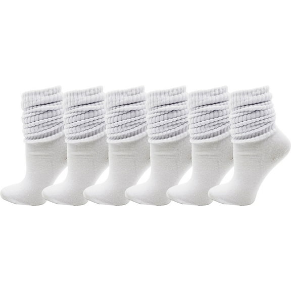 Womens Slouch Socks, 6 Pairs oft Extra Long Scrunch Knee High Sock, Bulk Pack