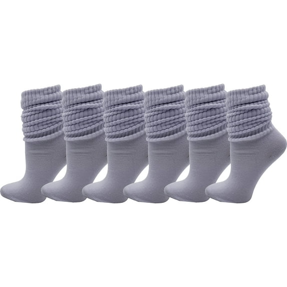 Womens Slouch Socks, 6 Pairs oft Extra Long Scrunch Knee High Sock, Bulk Pack