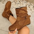 thumbnail image 1 of Womens Slouch Suede Slip On Casual Flat Boots with Ring Buckle and Side Zipper Women's Casual Round-Toe Boots Women's Slouch Ankle Boots, 1 of 9